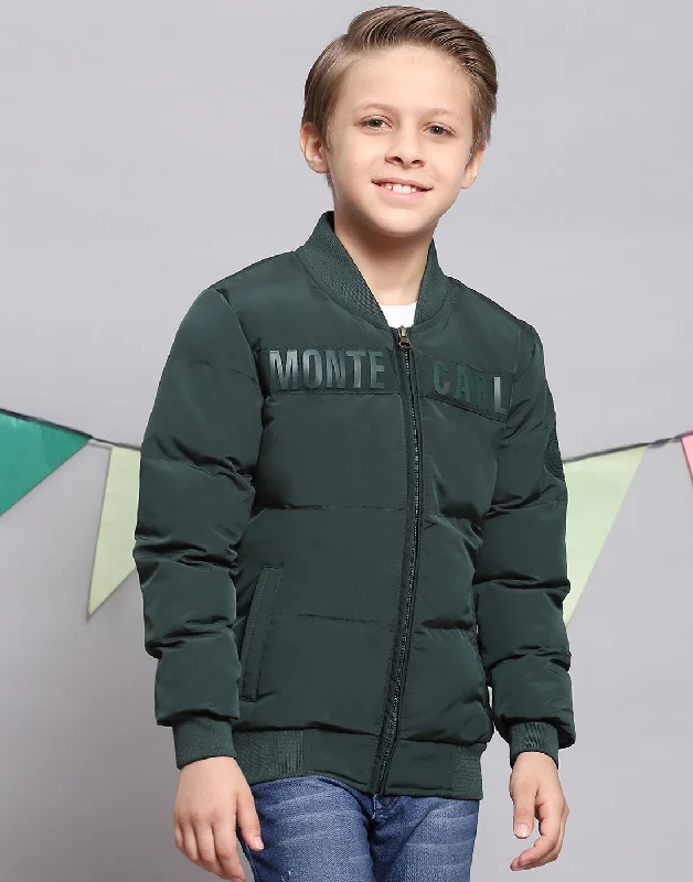 men's army-style jackets -Boys Green Solid Stand Collar Full Sleeve Boys Jacket