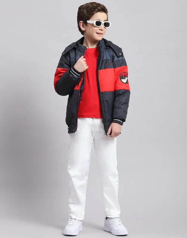 men's warm jackets -Boys Navy Blue Solid Hooded Full Sleeve Boys Jacket