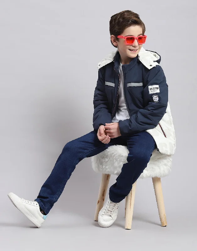 men's winter-ready jackets -Boys Navy Blue Solid Hooded Full Sleeve Boys Jacket