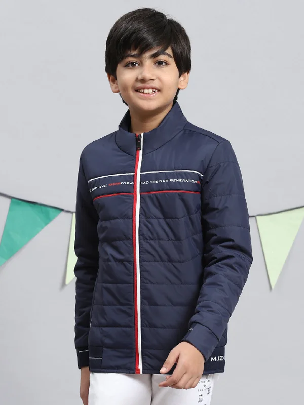 men's casual warm jackets -Boys Navy Blue Solid Jacket