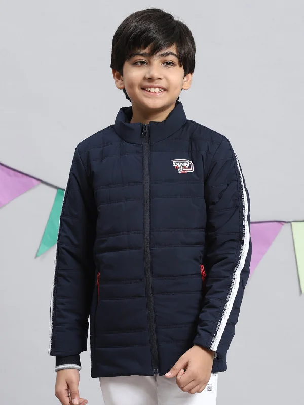 men's stylish rain jackets -Boys Navy Blue Solid Jacket