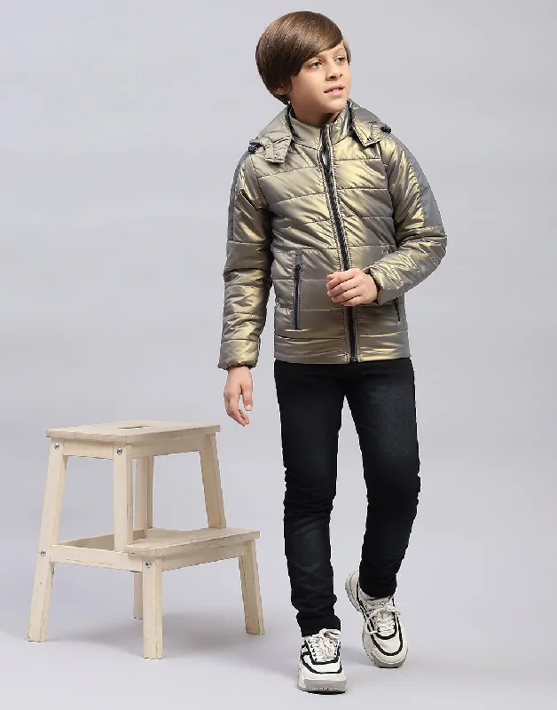 men's stylish bomber jackets -Boys Olive Solid Hooded Full Sleeve Jacket