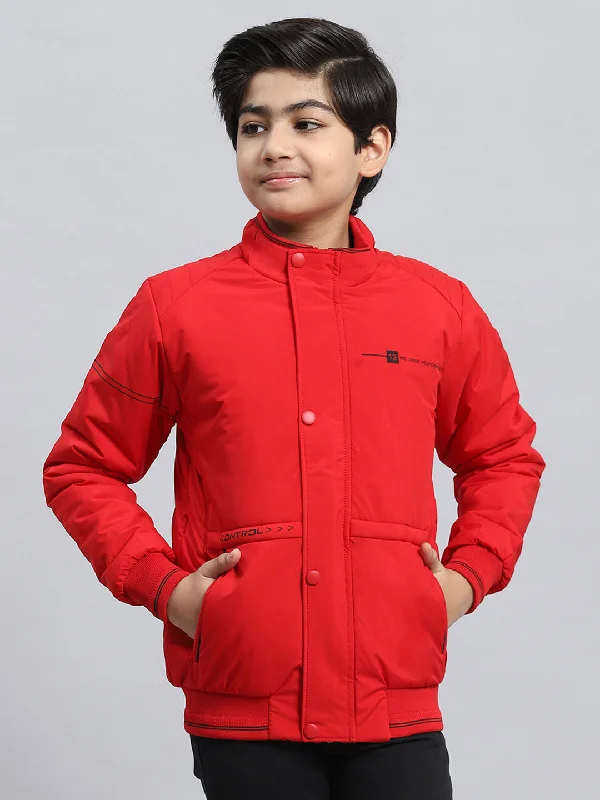 men's reversible jackets -Boys Red Plain Jacket