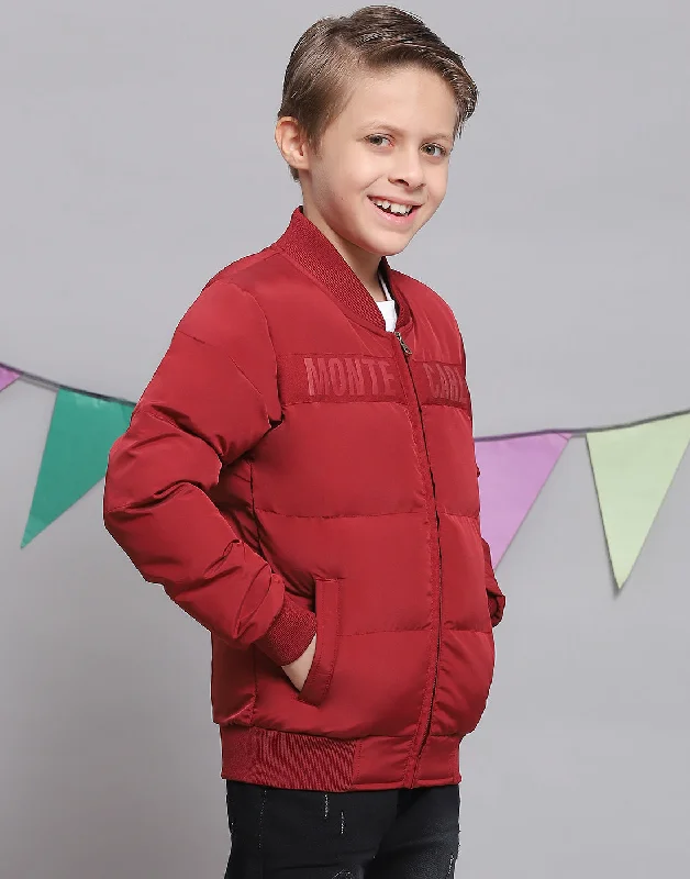 men's tailored winter jackets -Boys Red Solid Stand Collar Full Sleeve Boys Jacket