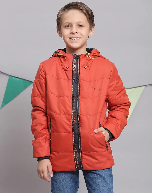 men's black leather jackets -Boys Rust Solid Hooded Full Sleeve Boys Jacket