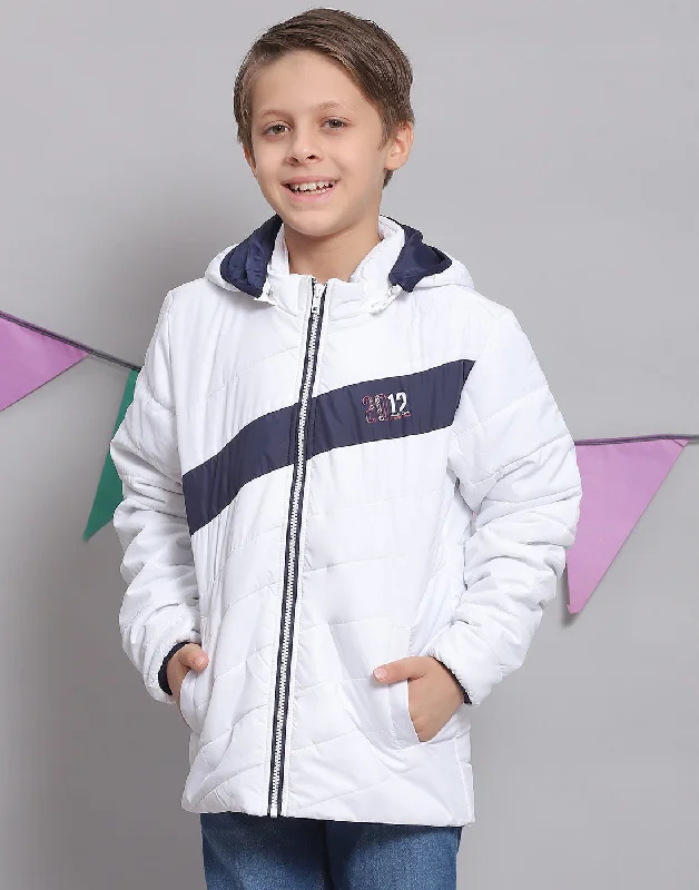 men's premium jackets -Boys White Solid Hooded Full Sleeve Boys Jacket