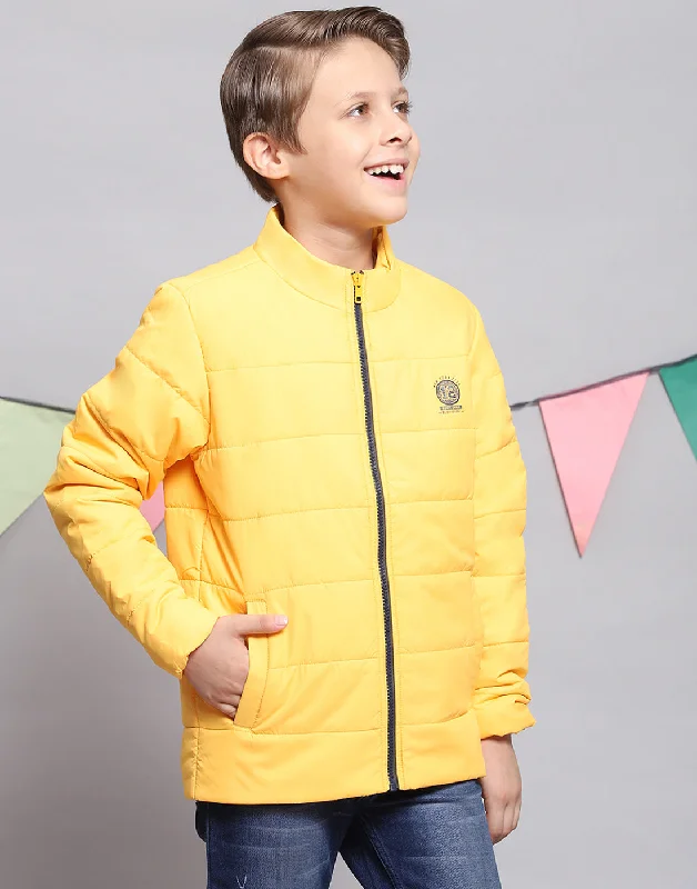 men's light jacket for spring -Boys Yellow Solid Stand Collar Full Sleeve Boys Jacket