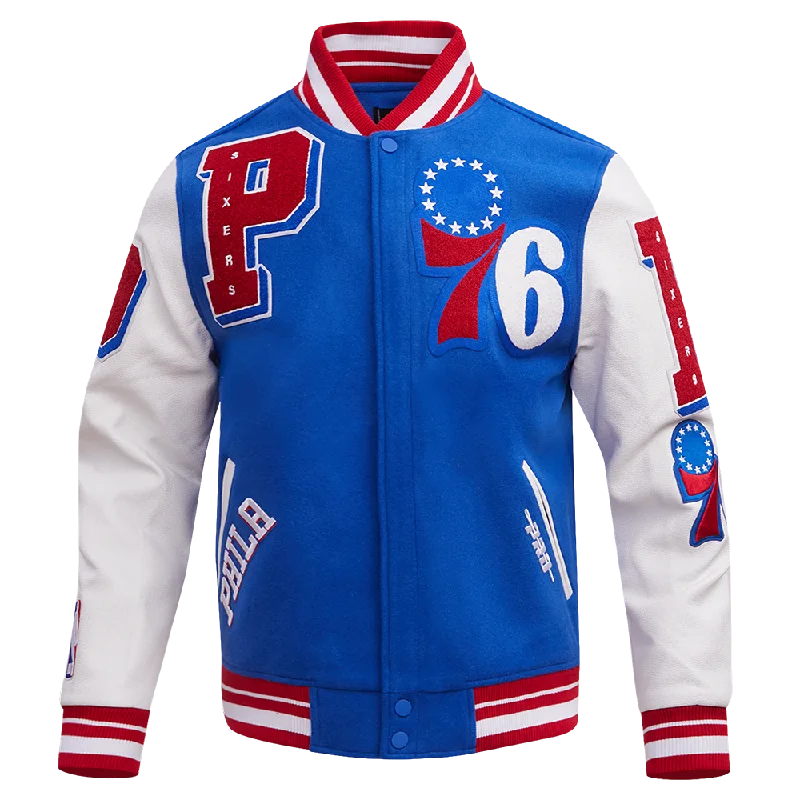 men's reversible jackets -NBA PHILADELPHIA 76ERS MASHUP MEN'S RIB WOOL VARSITY JACKET (ROYAL BLUE/RED)