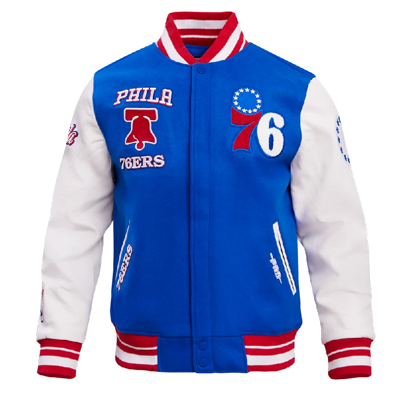 men's insulated jackets for cold weather -NBA PHILADELPHIA 76ERS RETRO CLASSIC MEN'S RIB WOOL VARSITY JACKET (ROYAL/RED)