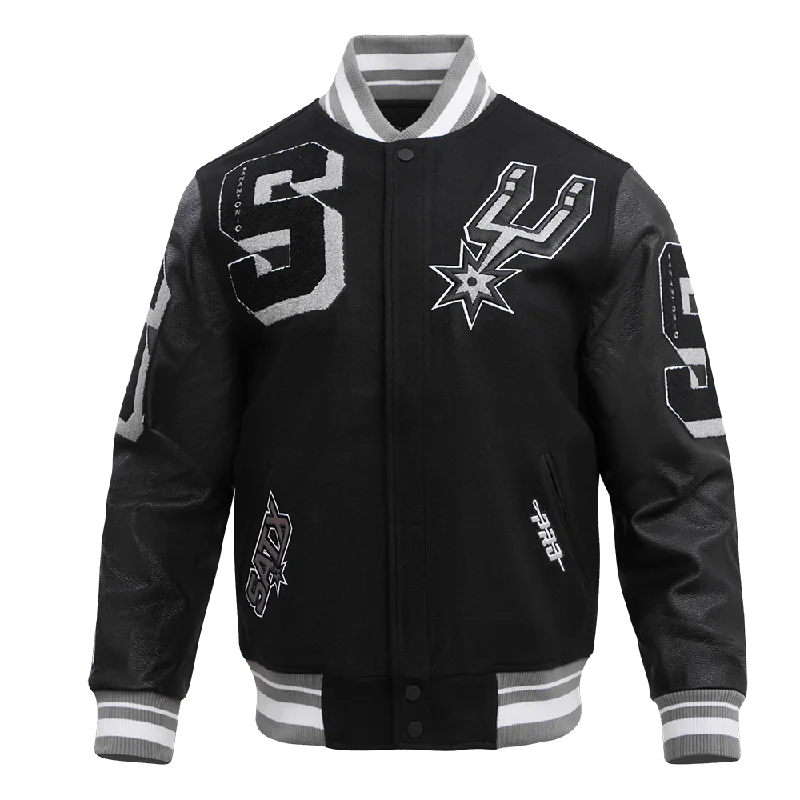 men's fleece jackets -NBA SAN ANTONIO SPURS MASHUP MEN'S RIB WOOL VARSITY JACKET (BLACK/GRAY)