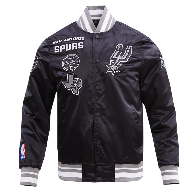 men's full zip jackets -NBA SAN ANTONIO SPURS RETRO CLASSIC MEN'S RIB SATIN JACKET (BLACK/GRAY)