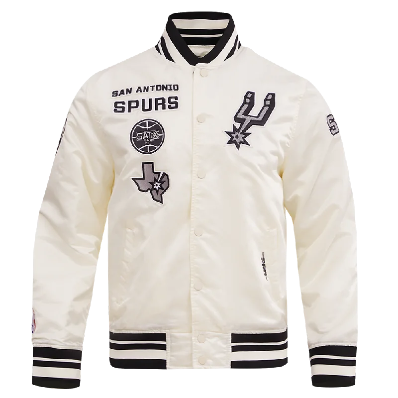 men's insulated jackets for cold weather -NBA SAN ANTONIO SPURS RETRO CLASSIC MEN'S RIB SATIN JACKET (EGGSHELL/ BLACK)