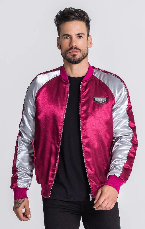 men's tailored winter jackets -Burgundy Reverse Bomber Jacket