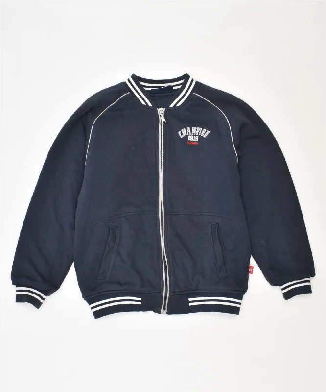 men's jacket for rainy weather -CHAMPION Boys Bomber Jacket 9-10 Years Medium Navy Blue Cotton