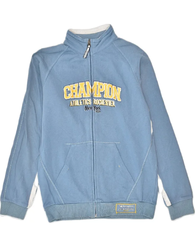 men's sleek leather jackets -CHAMPION Boys Graphic Tracksuit Top Jacket 11-12 Years Large Blue Cotton