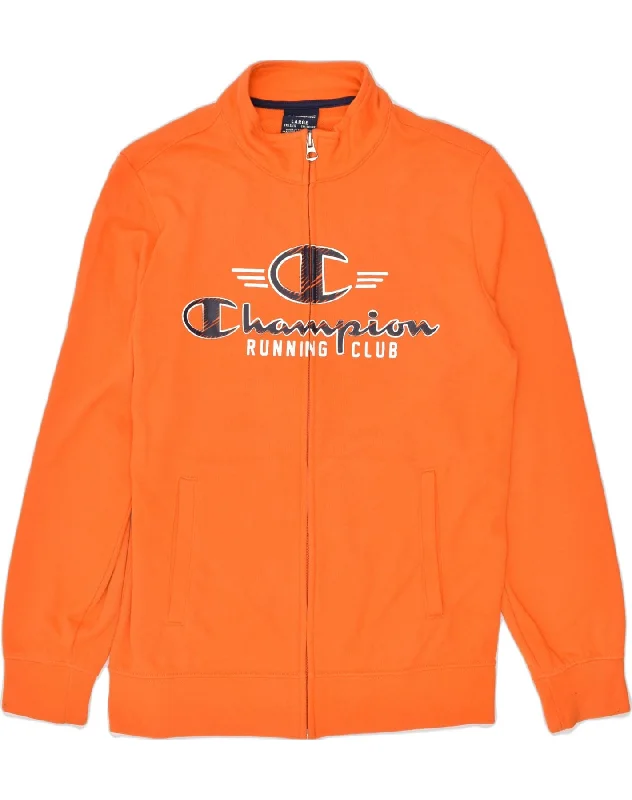 men's windbreaker jackets -CHAMPION Boys Graphic Tracksuit Top Jacket 11-12 Years Large Orange Cotton