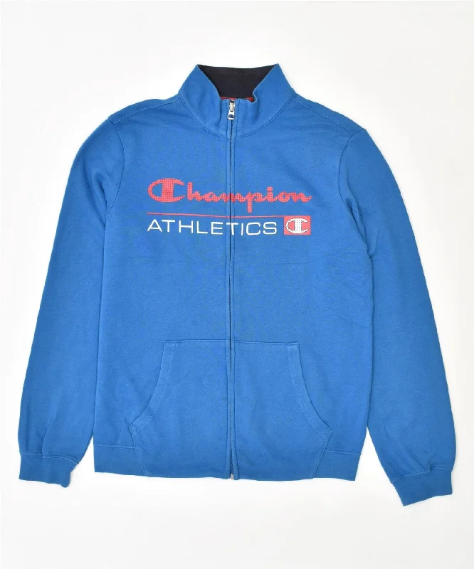 men's utility jackets -CHAMPION Boys Graphic Tracksuit Top Jacket 13-14 Years XL Blue Cotton