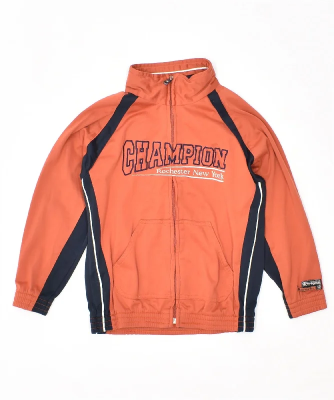 men's coat jackets for fall -CHAMPION Boys Graphic Tracksuit Top Jacket 7-8 Years Orange Polyester