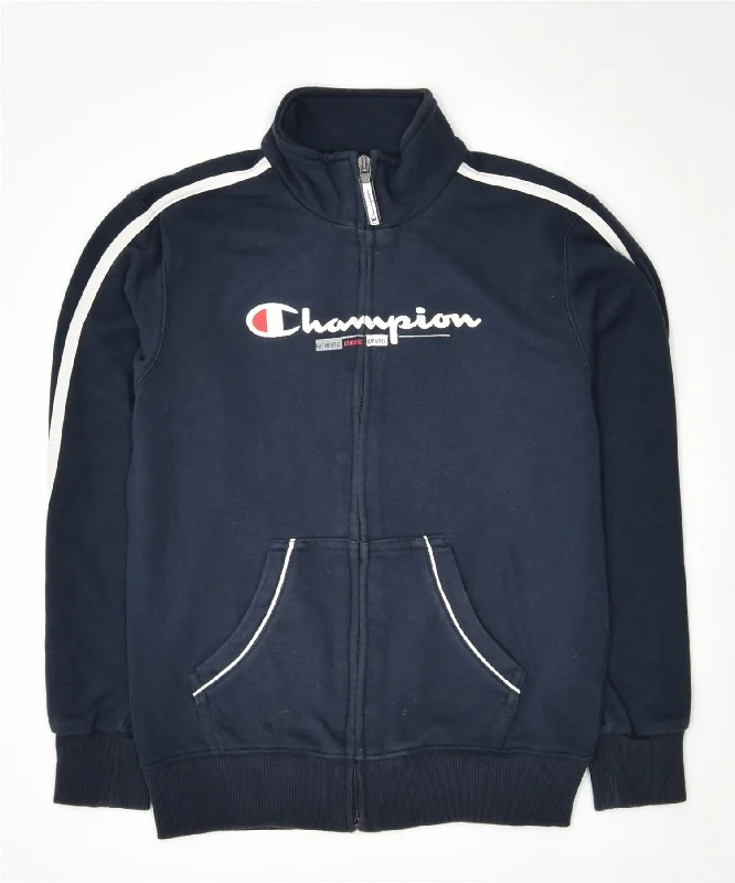 men's sleek jackets -CHAMPION Boys Graphic Tracksuit Top Jacket 9-10 Years Medium Blue Cotton