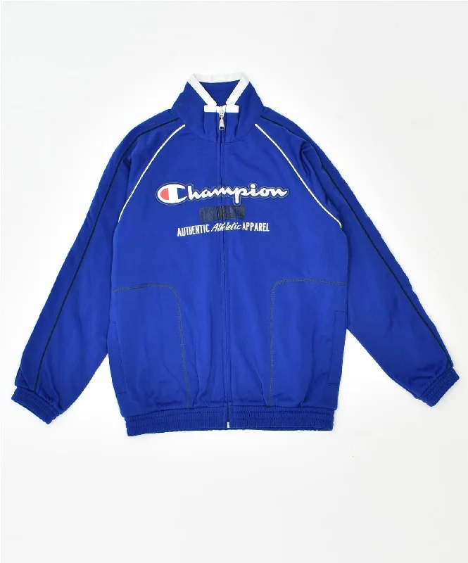 men's sleek leather jackets -CHAMPION Boys Graphic Tracksuit Top Jacket 9-10 Years Medium Blue