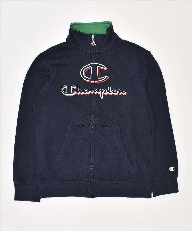 men's long trench jackets -CHAMPION Boys Graphic Tracksuit Top Jacket 9-10 Years Medium Navy Blue