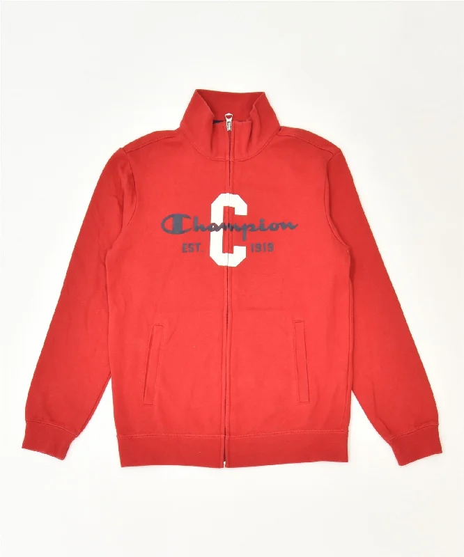 men's insulated jackets for cold weather -CHAMPION Boys Graphic Tracksuit Top Jacket 9-10 Years Red Cotton Sports