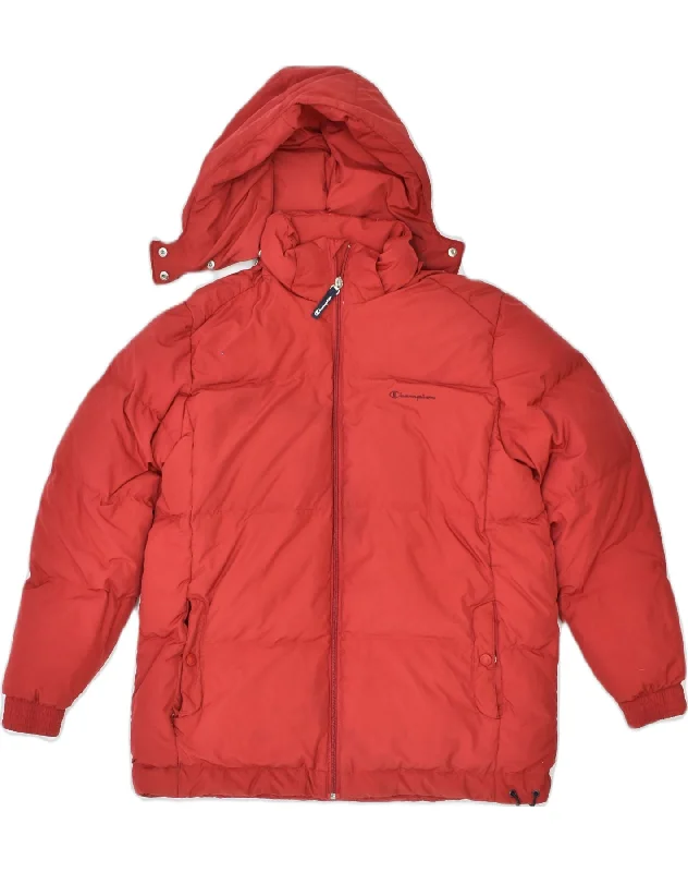 men's padded jackets -CHAMPION Boys Hooded Padded Jacket 13-14 Years XL Red Polyester