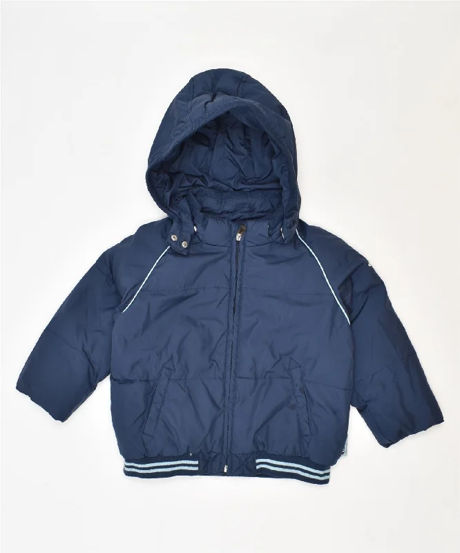 men's army-style jackets -CHAMPION Boys Hooded Padded Jacket 2-3 Years XL Navy Blue Polyester