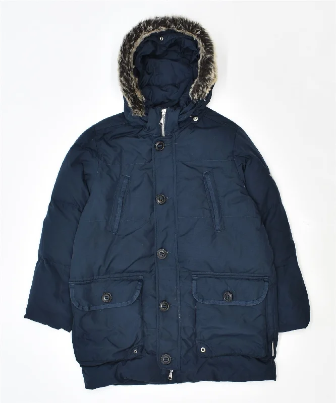 men's wool jackets -CHAMPION Boys Hooded Padded Jacket 9-10 Years Medium Navy Blue