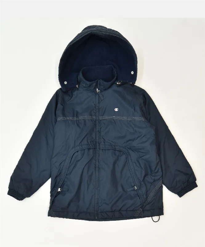 men's stylish bomber jackets -CHAMPION Boys Hooded Windbreaker Jacket 11-12 Years Navy Blue Winter