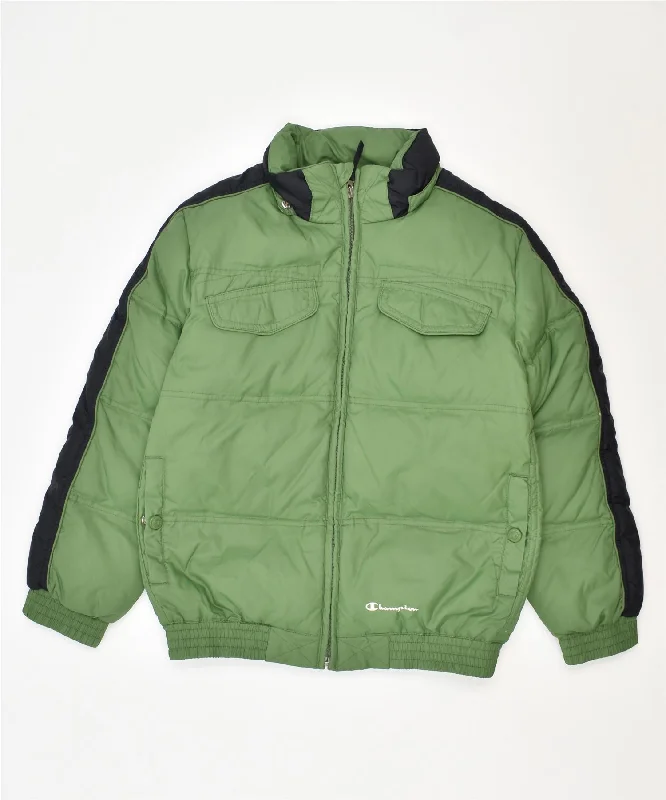 men's stylish rain jackets -CHAMPION Boys Padded Jacket 9-10 Years Medium Green Polyamide