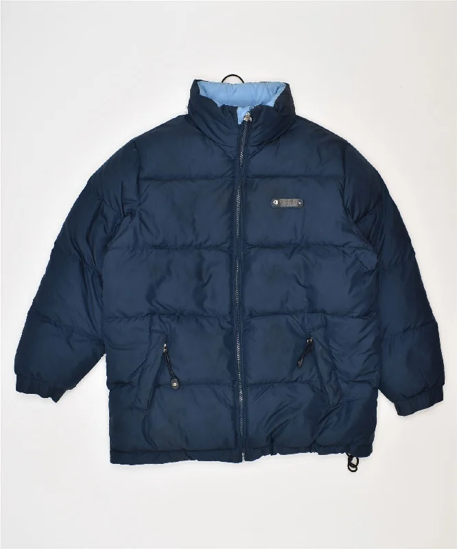 men's zippered jackets -CHAMPION Boys Padded Jacket 9-10 Years Medium Navy Blue Polyester Winter