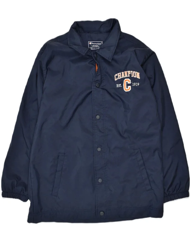 men's leather jackets -CHAMPION Boys Rain Jacket 11-12 Years Navy Blue Nylon