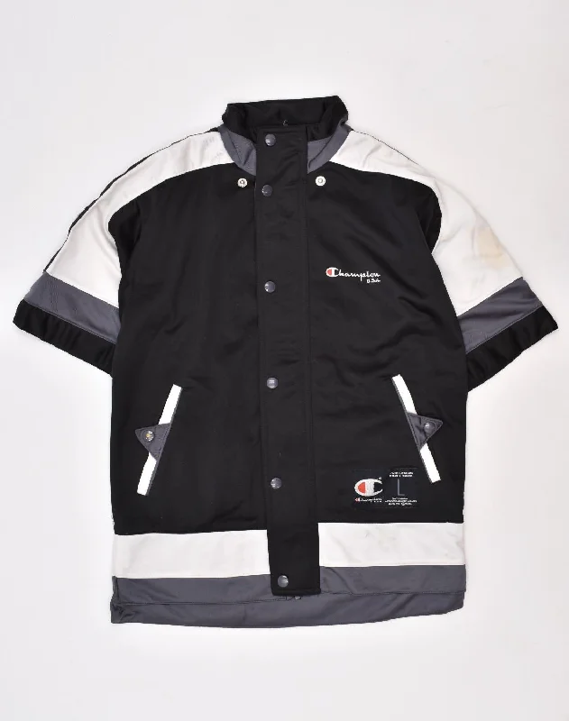 men's zippered windbreaker jackets -CHAMPION Boys Short Sleeve Tracksuit Top Jacket 11-12 Years Black