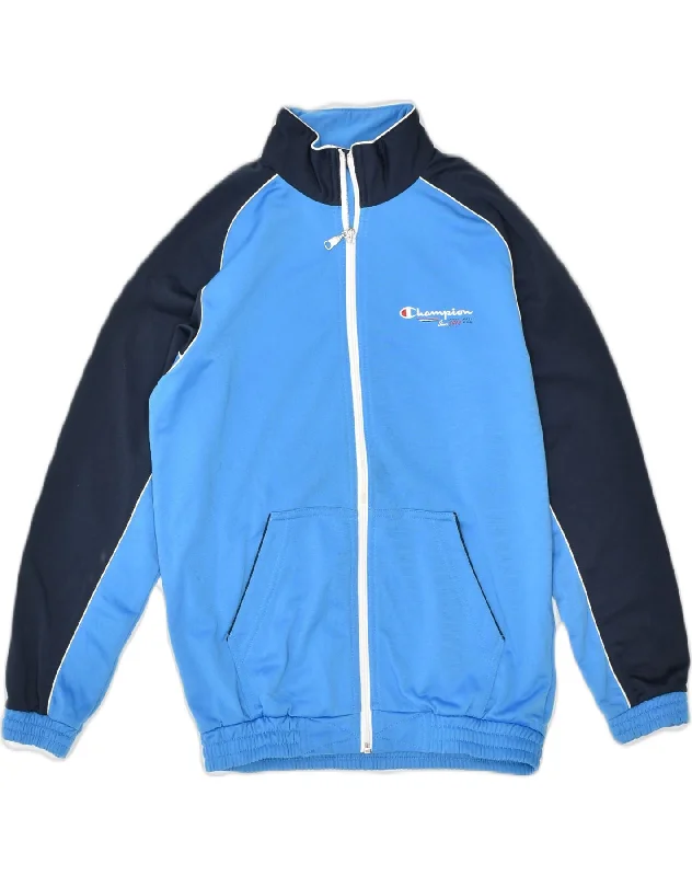 men's long trench jackets -CHAMPION Boys Tracksuit Top Jacket 11-12 Years Large Blue Colourblock