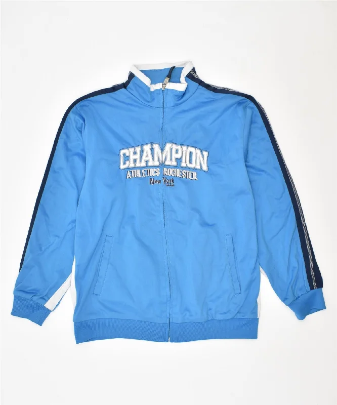 men's zippered windbreaker jackets -CHAMPION Boys Tracksuit Top Jacket 11-12 Years Large Blue Polyester