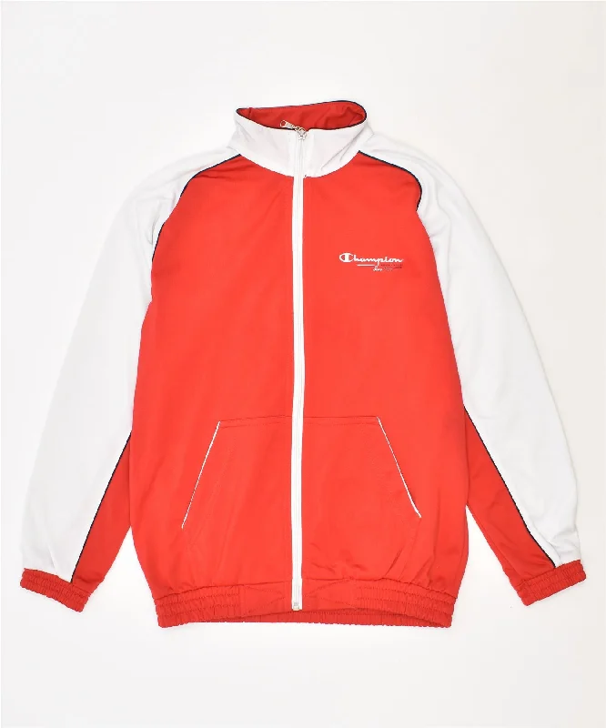 men's leather bomber jackets -CHAMPION Boys Tracksuit Top Jacket 11-12 Years Large Red Polyester Sports