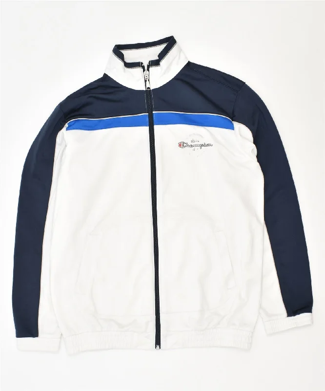 men's luxury jackets -CHAMPION Boys Tracksuit Top Jacket 11-12 Years Large White Colourblock