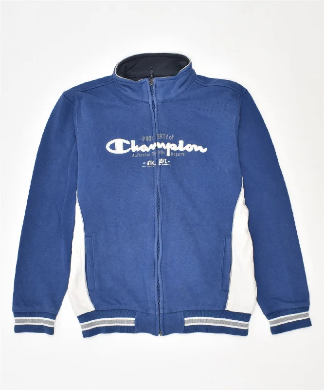 men's padded jackets -CHAMPION Boys Tracksuit Top Jacket 9-10 Years Blue Cotton