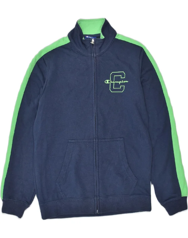 men's stylish bomber jackets -CHAMPION Boys Tracksuit Top Jacket 9-10 Years Medium Navy Blue Cotton