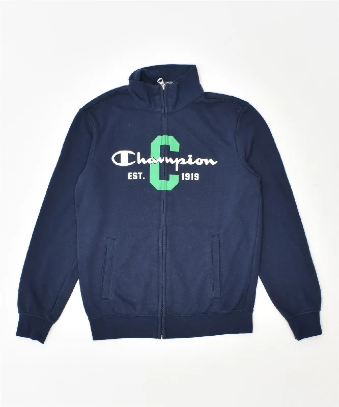 men's stylish bomber jackets -CHAMPION Boys Tracksuit Top Jacket 9-10 Years Medium Navy Blue Cotton