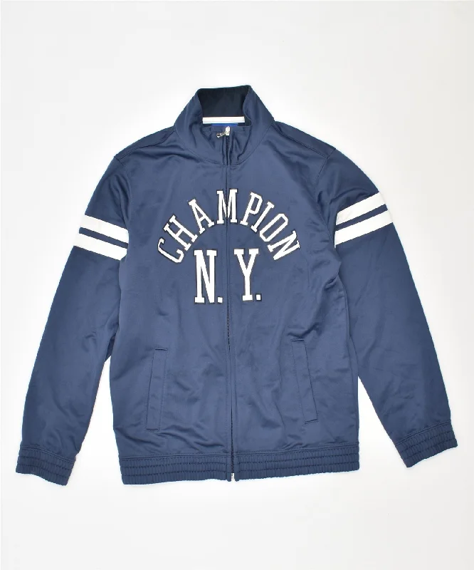 men's minimalist jackets -CHAMPION Boys Tracksuit Top Jacket 9-10 Years Medium Navy Blue Polyester