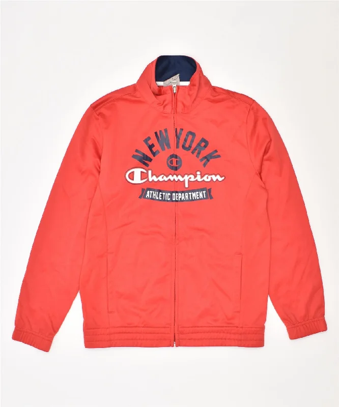 men's high-end jackets -CHAMPION Boys Tracksuit Top Jacket 9-10 Years Medium Red Polyester