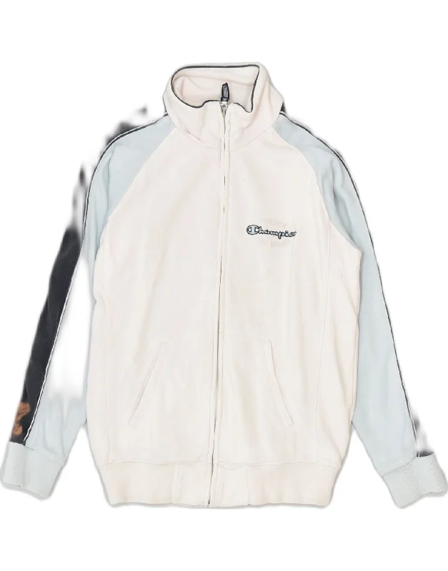 men's padded jackets -CHAMPION Boys Tracksuit Top Jacket 9-10 Years Medium White Colourblock