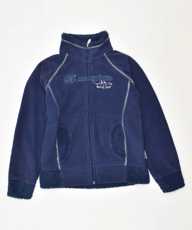 men's casual warm jackets -CHAMPION Girls Fleece Jacket 9-10 Years Navy Blue Polyester