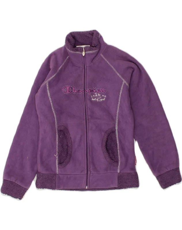 men's cotton jackets -CHAMPION Girls Graphic Fleece Jacket 11-12 Years Large  Purple Polyester