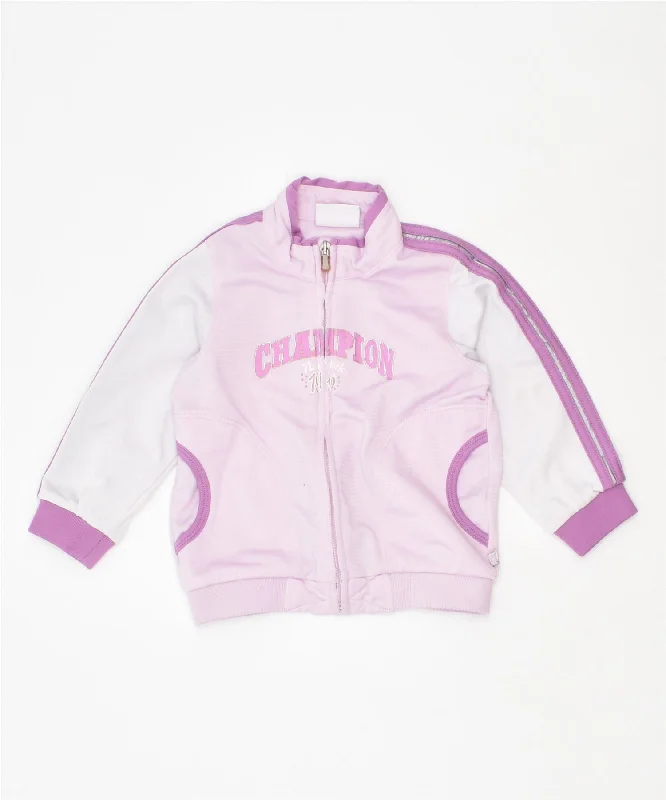 men's long jackets -CHAMPION Girls Graphic Tracksuit Top Jacket 12-18 Months Medium Pink