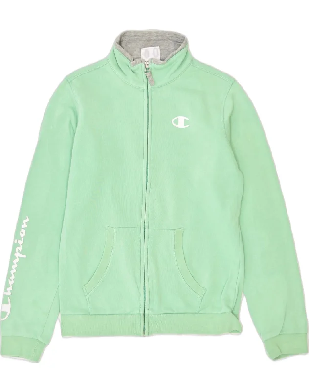 men's fleece jackets -CHAMPION Girls Graphic Tracksuit Top Jacket 13-14 Years Green Cotton