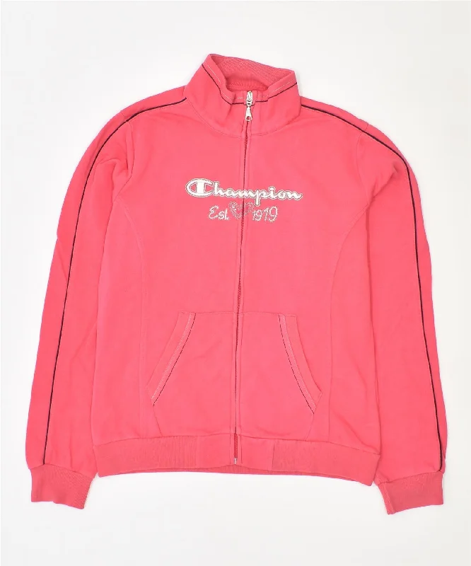 men's designer jackets -CHAMPION Girls Graphic Tracksuit Top Jacket 13-14 Years XL Pink Cotton