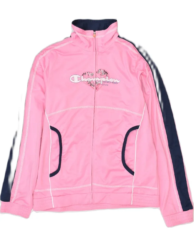 men's cotton jackets -CHAMPION Girls Graphic Tracksuit Top Jacket 13-14 Years XL Pink Polyester